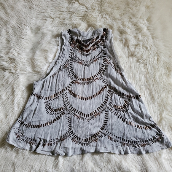 Free People Ferris Wheel Beaded Mock Neck Open Back Top Gray Size XS - Picture 7 of 16